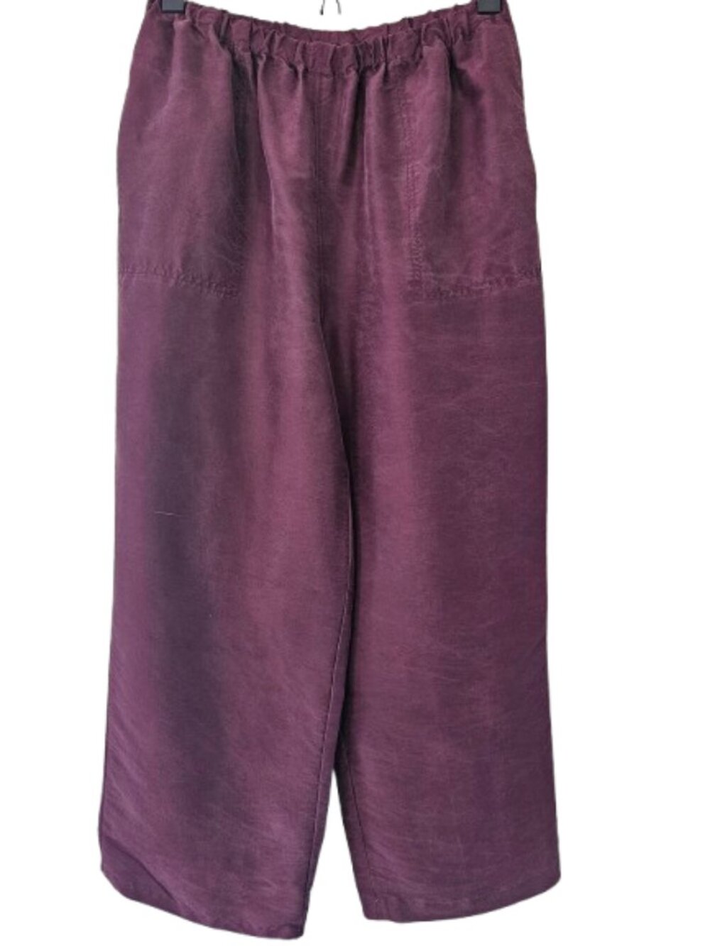 Vintage 90s Via Seta 100% Sueded Silk Wide Leg Pants Plum SZ 10